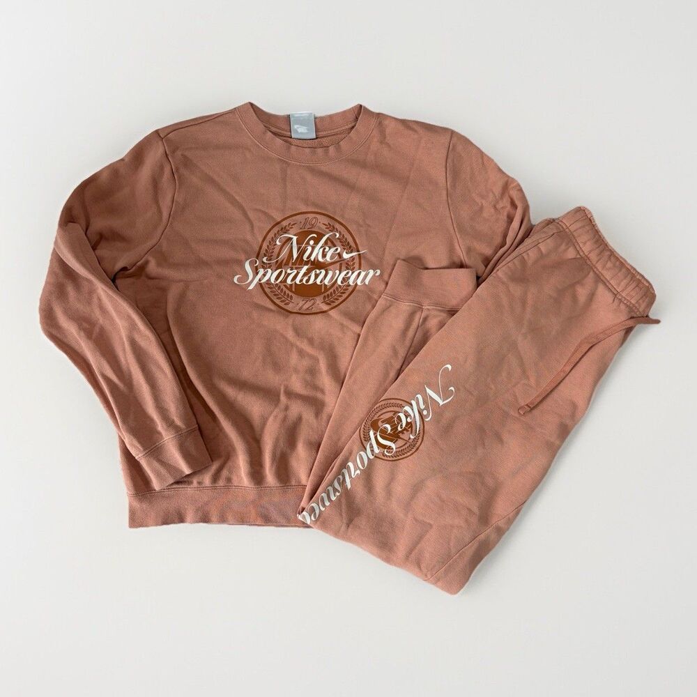 Nike Sportswear Club Fleece Sweatshirt Set Womens Medium Rose-Gold Spell